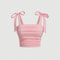 Solid Tie Shoulder Ruched Crop Cami Y2K Backless Bow Streetwear Top 6