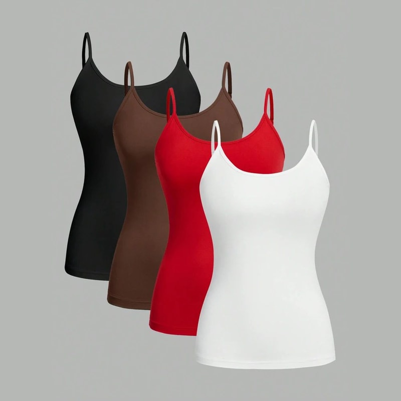 4 Pcs Womens Solid Color Camisole Set Basic Stretch Summer Tank Tops 0