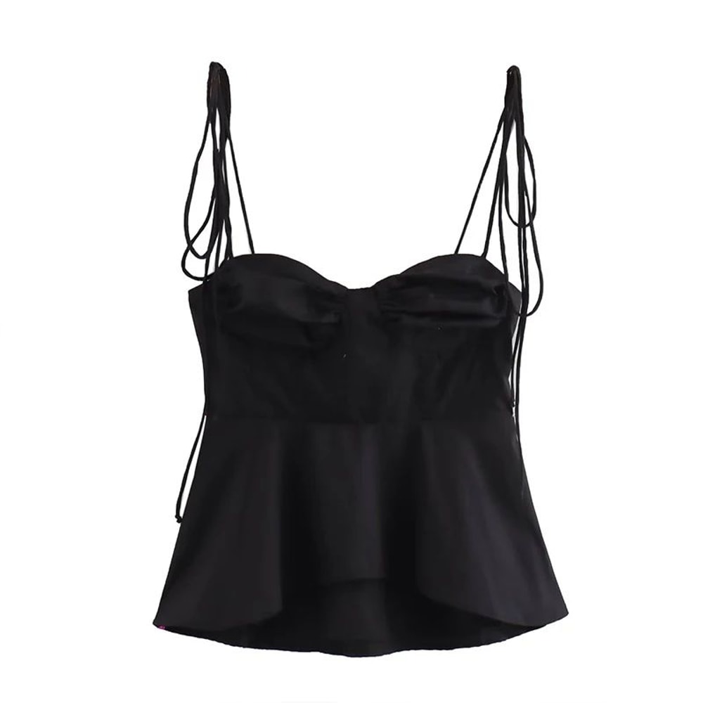 Willshela Pleated Backless VNeck Crop Top Vintage Side Zipper Cami 2