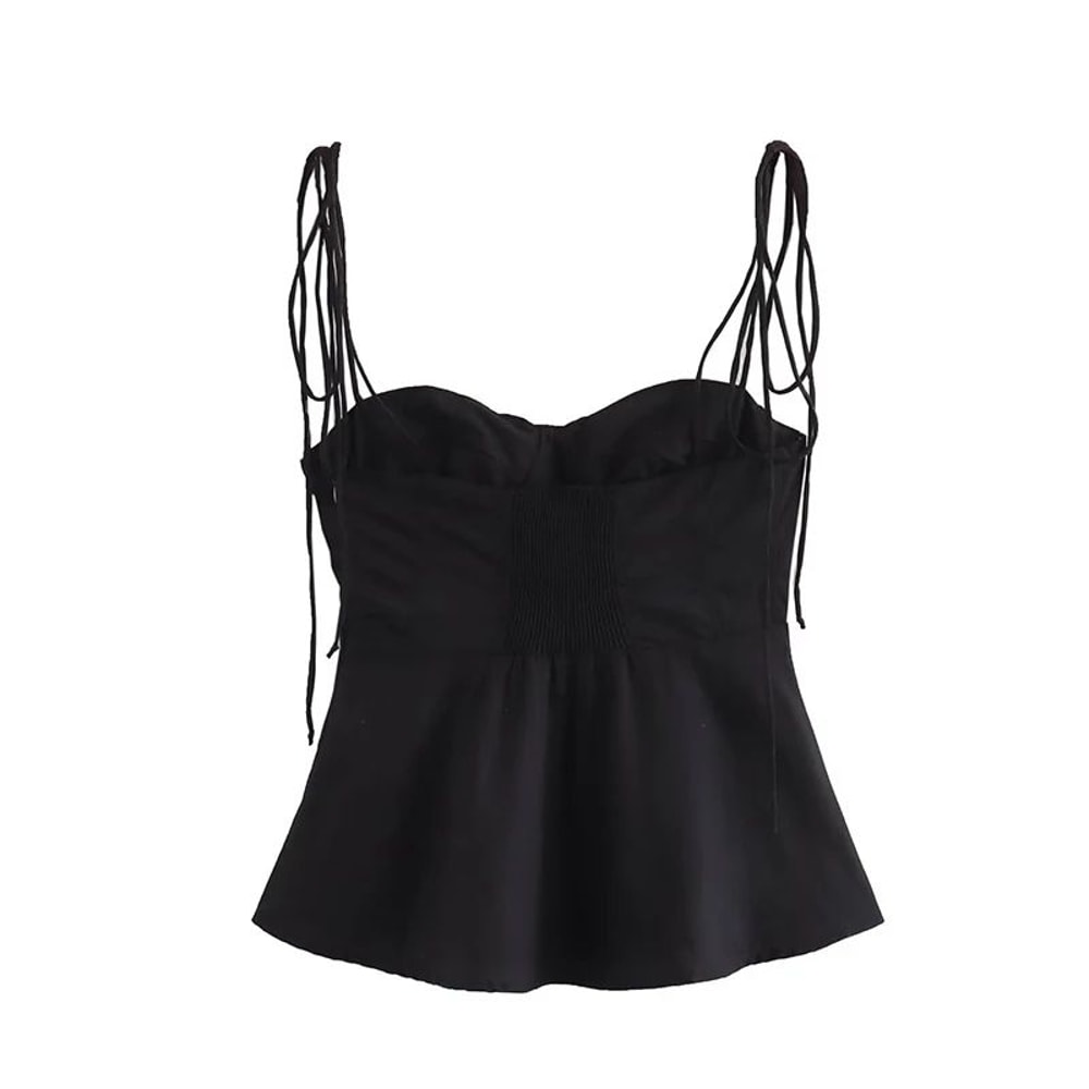 Willshela Pleated Backless VNeck Crop Top Vintage Side Zipper Cami 1