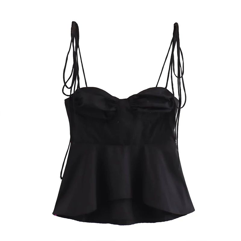 Willshela Pleated Backless VNeck Crop Top Vintage Side Zipper Cami 5