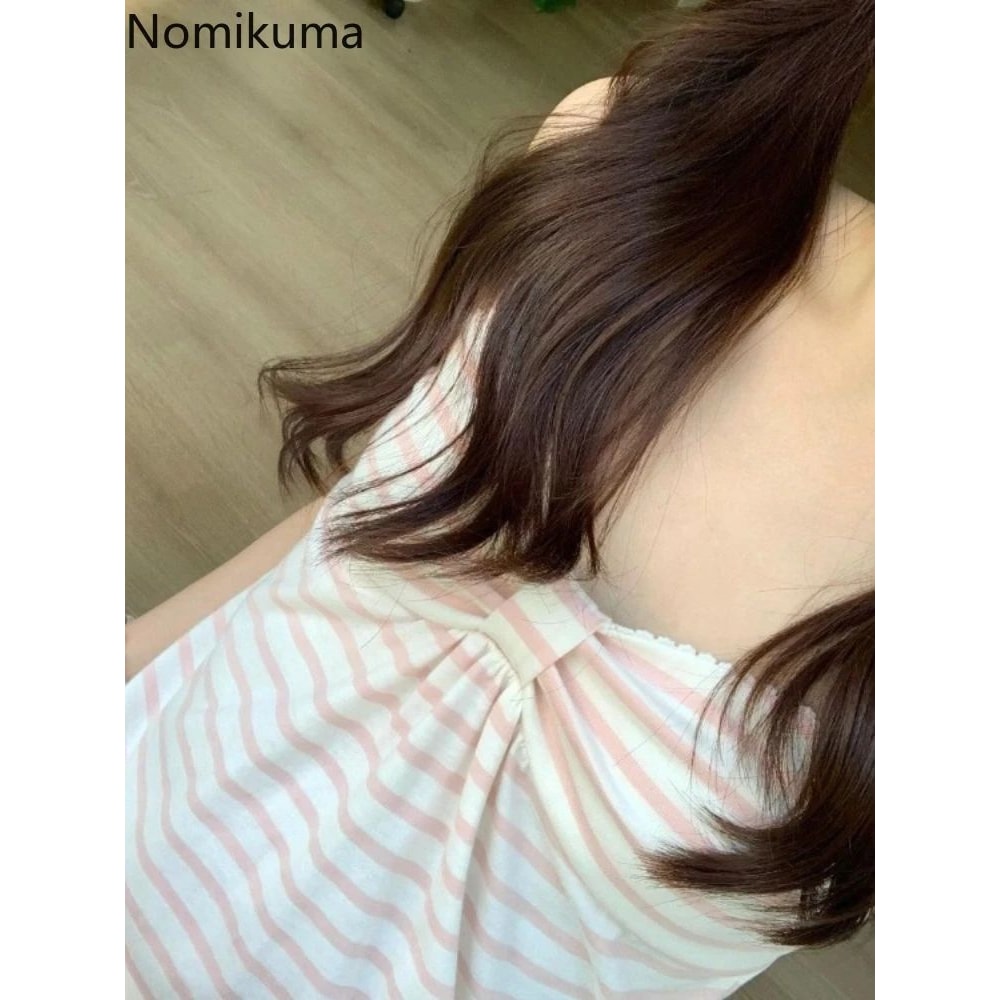 Japanese Sweet Striped Ruffle Tank Top Vintage Slim Fit Summer Vest 1