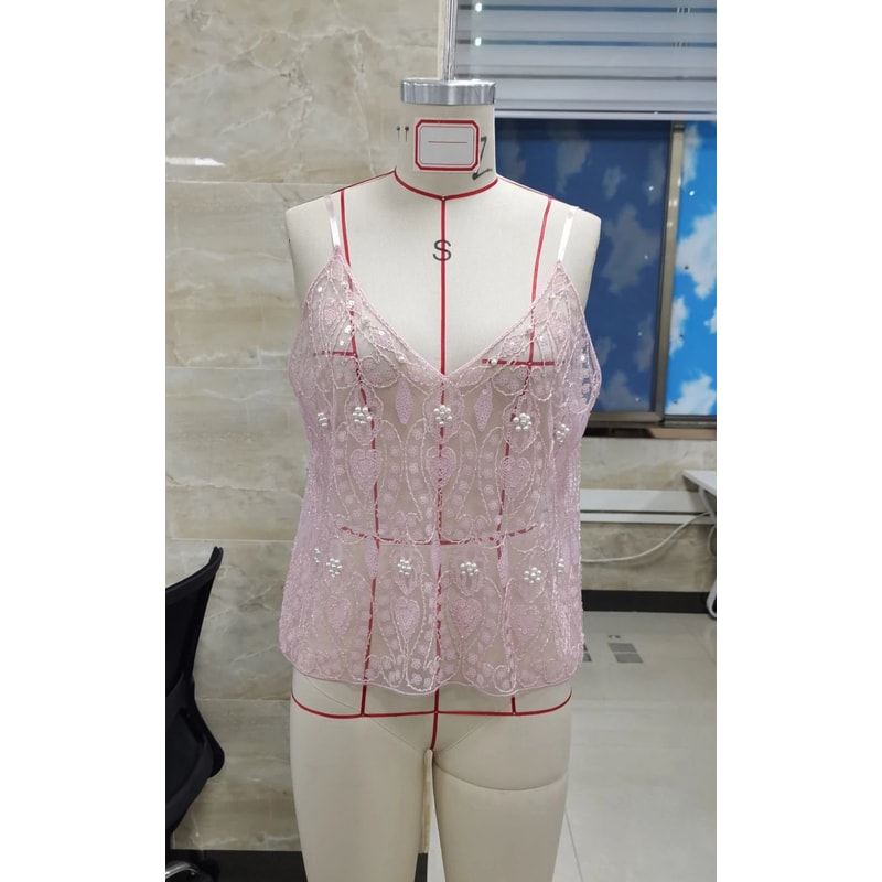 Sequin Beaded Flower OpenBack VNeck Cami Sheer Chic Summer Vest 4