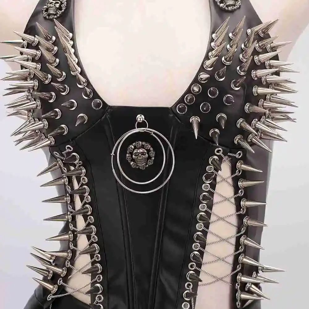 Gothic PU Leather Spike Tank Top Rivet Y2K Cyber Punk Crop 6
