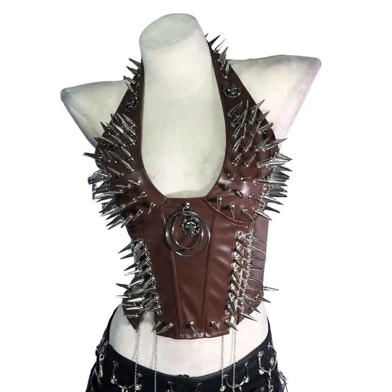 Gothic PU Leather Spike Tank Top Rivet Y2K Cyber Punk Crop 7