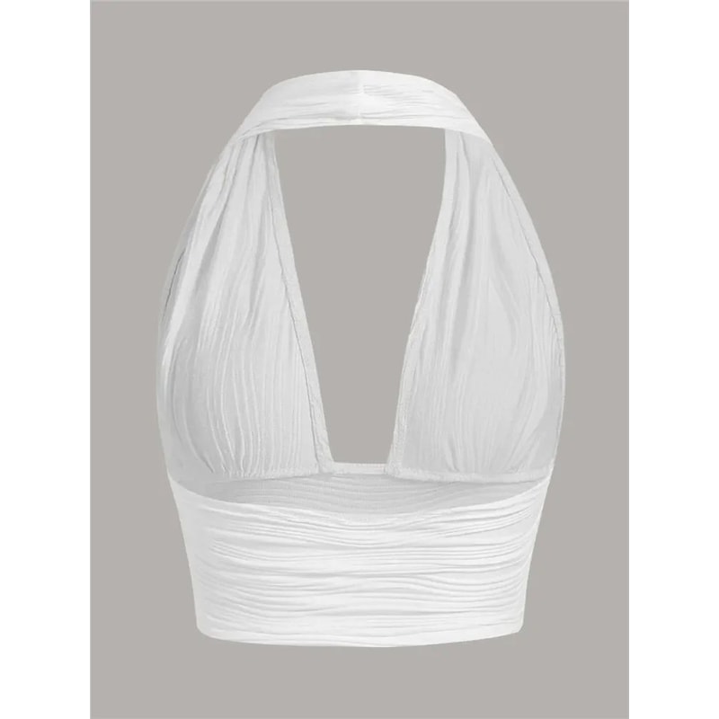 Solid White Deep V Backless Halter Crop Top Y2K Grunge Streetwear Tank 1