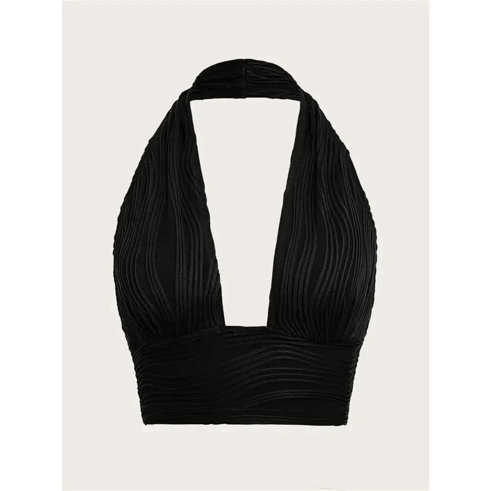 Solid White Deep V Backless Halter Crop Top Y2K Grunge Streetwear Tank 4