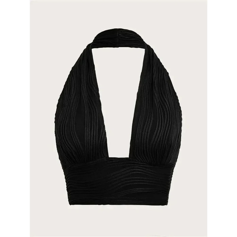 Solid White Deep V Backless Halter Crop Top Y2K Grunge Streetwear Tank 4