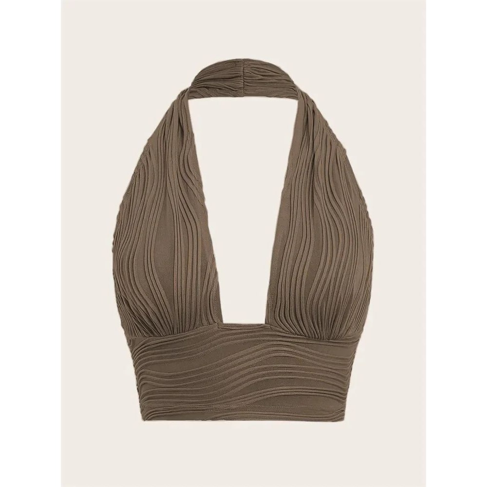 Solid White Deep V Backless Halter Crop Top Y2K Grunge Streetwear Tank 5