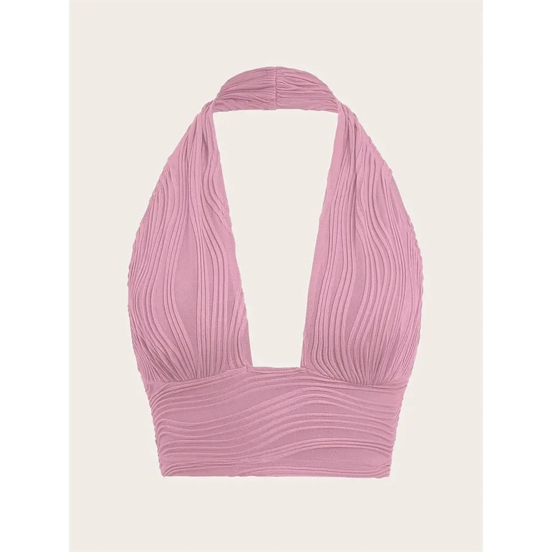 Solid White Deep V Backless Halter Crop Top Y2K Grunge Streetwear Tank 6