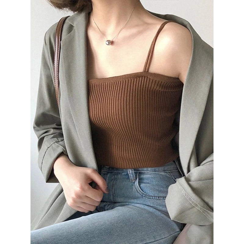 Womens Casual Halter Crop Top Backless Slim Strap Summer Cami 8