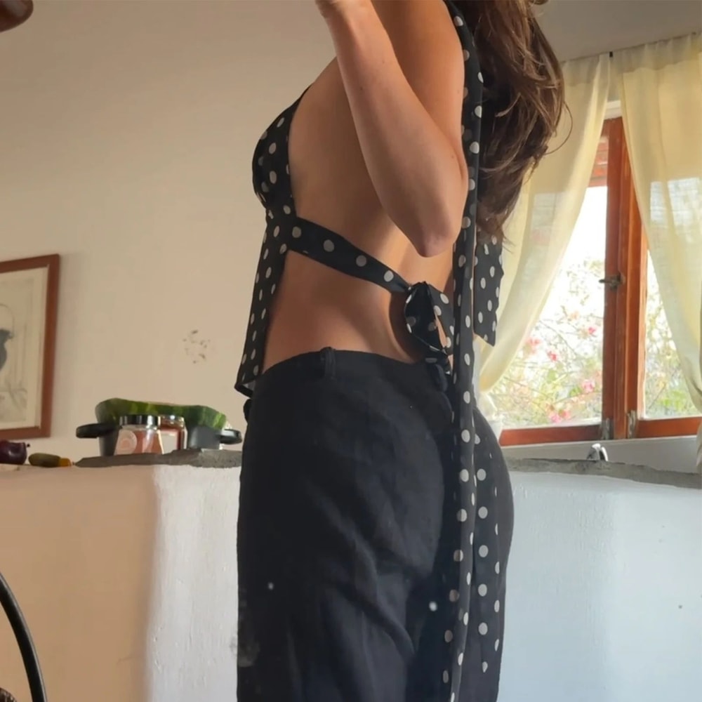 Gaono Polka Dot Halter Cami Top Backless Coquette Y2K Tank 5