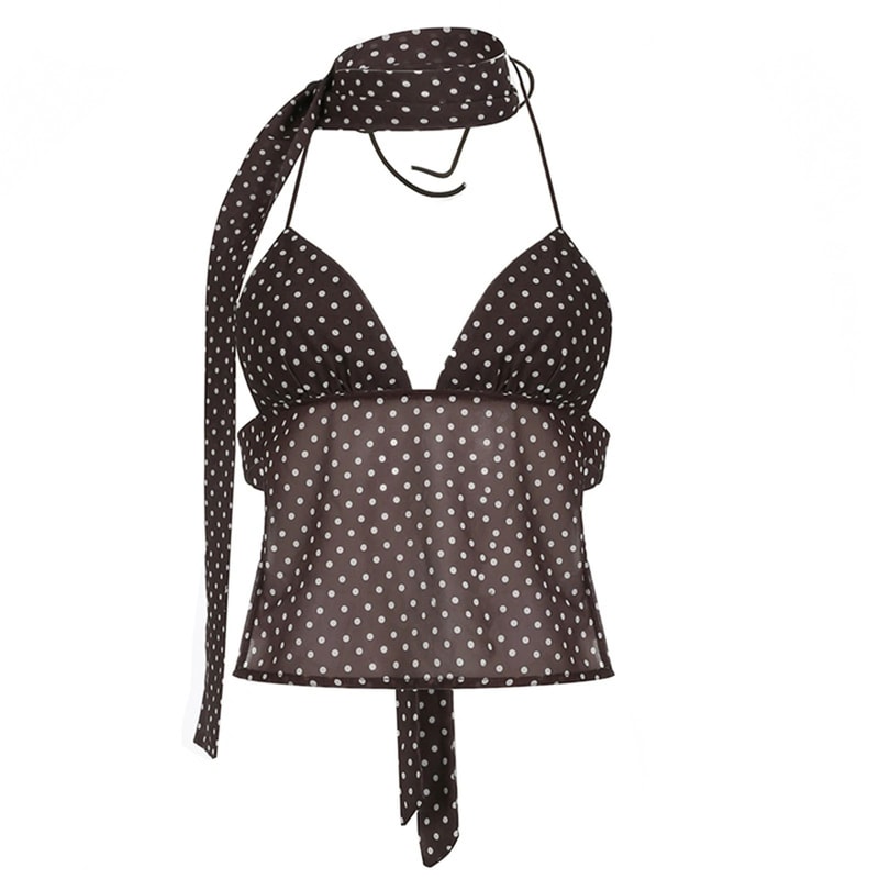 Gaono Polka Dot Halter Cami Top Backless Coquette Y2K Tank 7