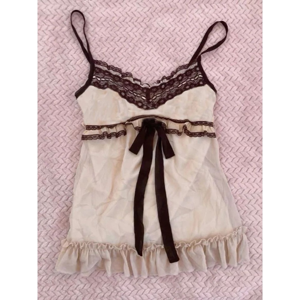 Y2K Lace Sling Backless Tank Top Goth Coquette Punk Slim Cami 2