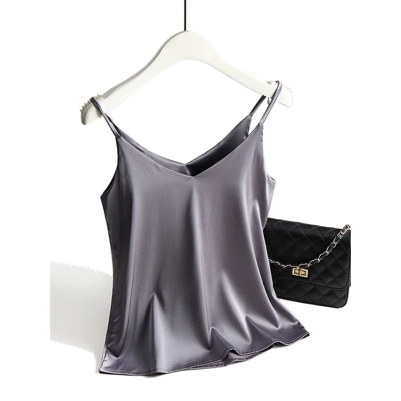 Womens Satin Silk Halter Cami White Backless Spaghetti Strap Summer Top 1