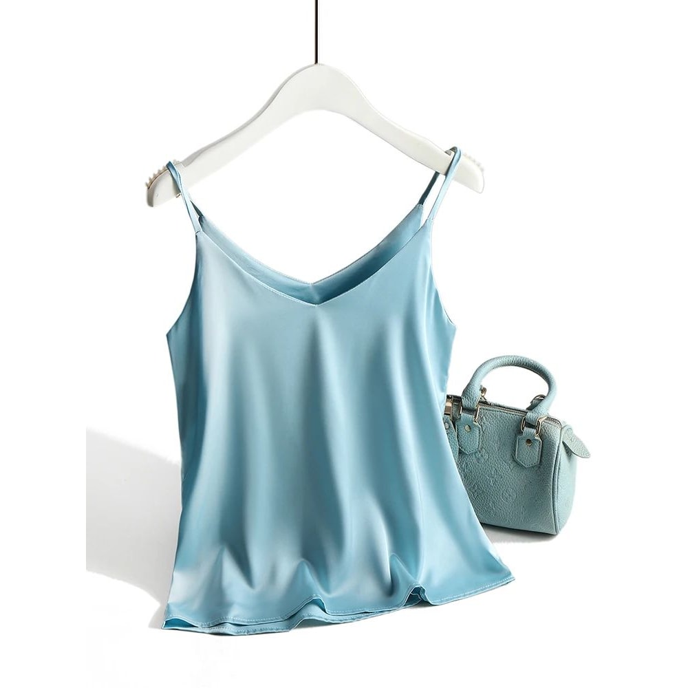 Womens Satin Silk Halter Cami White Backless Spaghetti Strap Summer Top 7