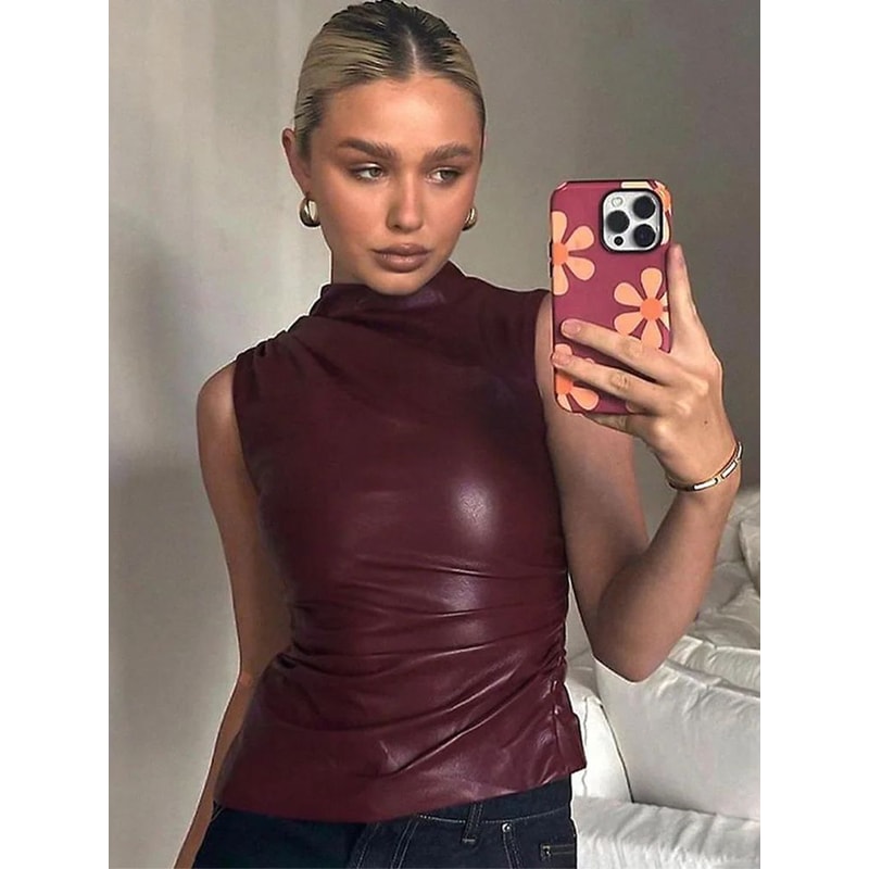 Y2K Vintage Asymmetrical Crop Tank Top High Waist Skinny Sleeveless Vest 0