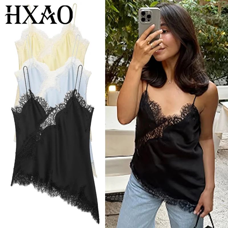 HXAO Y2K Lace Asymmetrical Backless Camisole Top For Women 0