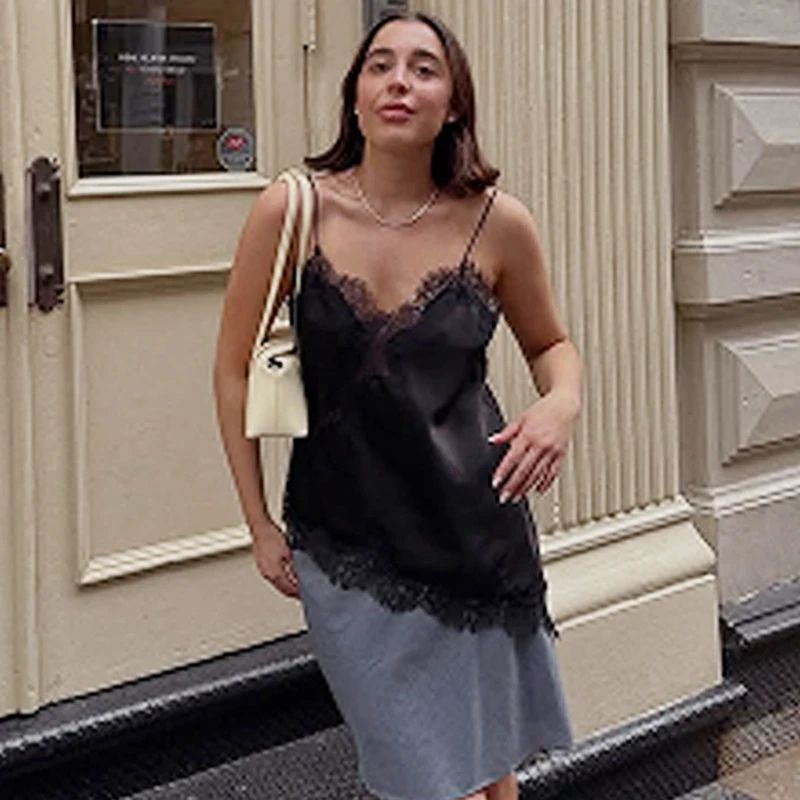 HXAO Y2K Lace Asymmetrical Backless Camisole Top For Women 4