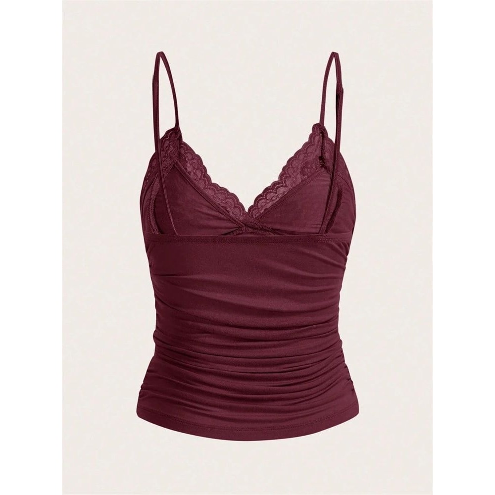 Phumee Y2K Contrast Lace Bow Front Backless Crop Cami Top 1