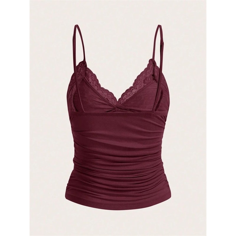 Phumee Y2K Contrast Lace Bow Front Backless Crop Cami Top 1