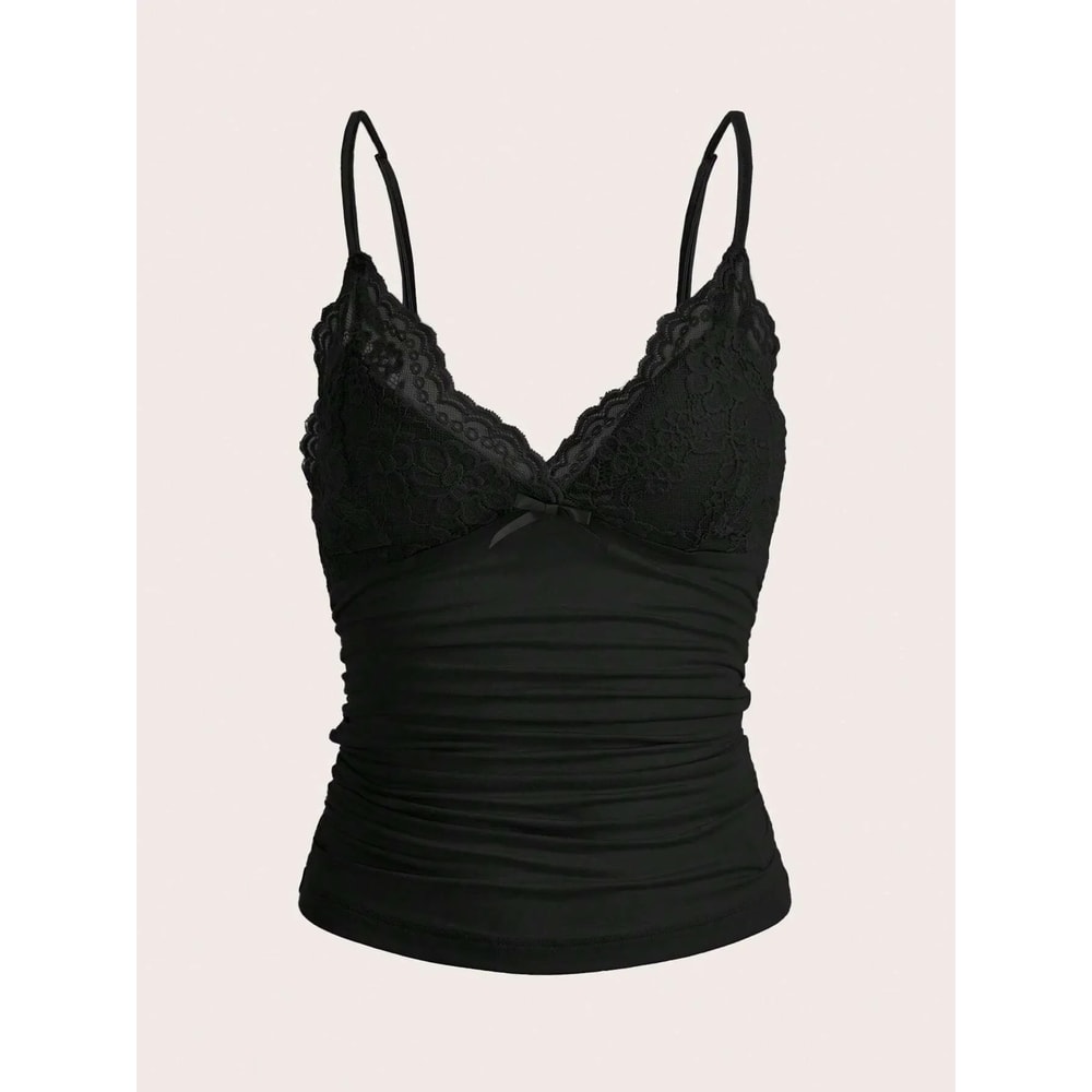 Phumee Y2K Contrast Lace Bow Front Backless Crop Cami Top 5