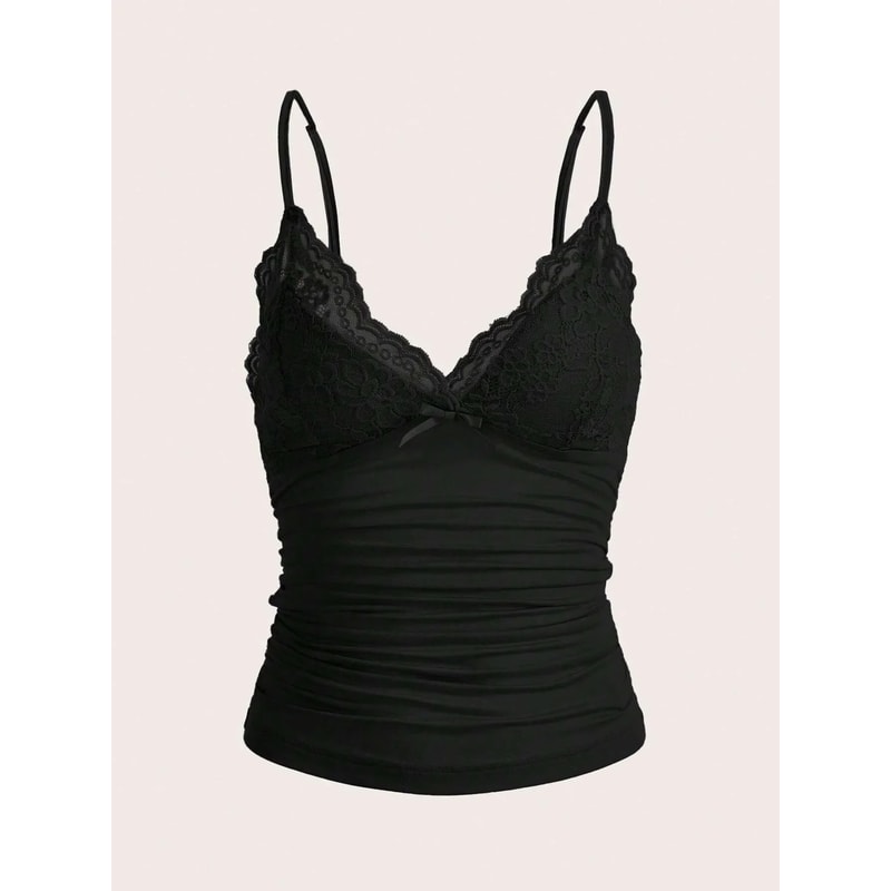 Phumee Y2K Contrast Lace Bow Front Backless Crop Cami Top 5