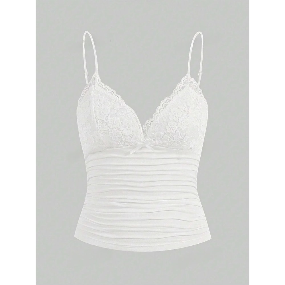 Phumee Y2K Contrast Lace Bow Front Backless Crop Cami Top 7