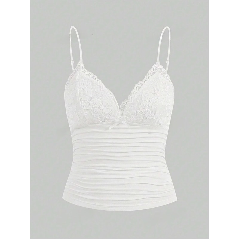 Phumee Y2K Contrast Lace Bow Front Backless Crop Cami Top 7