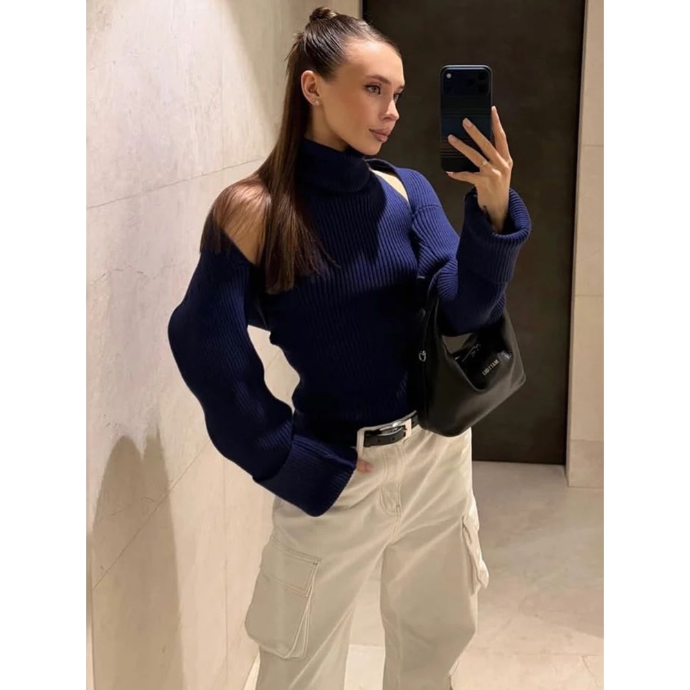 Tornova Trendix Backless Knit Tank Top Long Sleeve Shawl 2Piece Set For Women 5