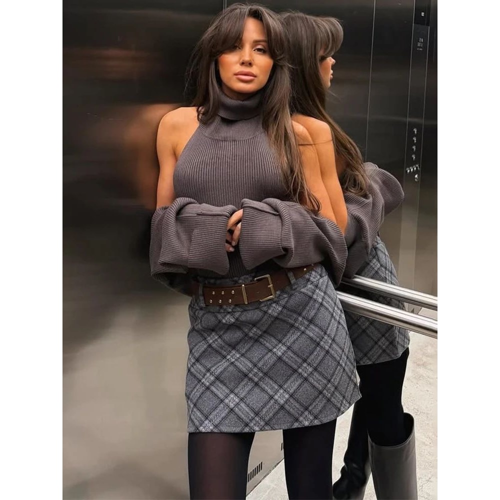 Tornova Trendix Backless Knit Tank Top Long Sleeve Shawl 2Piece Set For Women 8