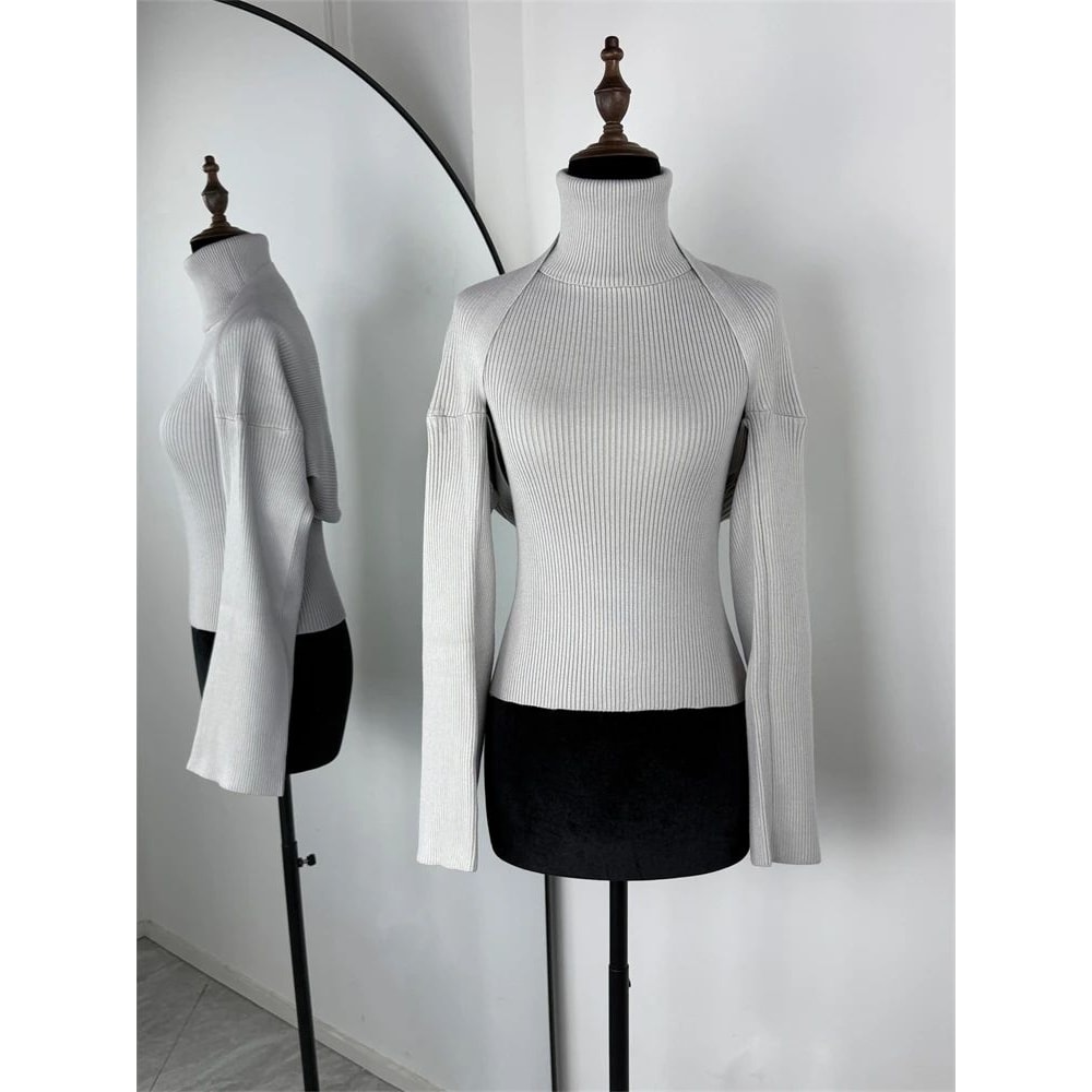 Tornova Trendix Backless Knit Tank Top Long Sleeve Shawl 2Piece Set For Women 16