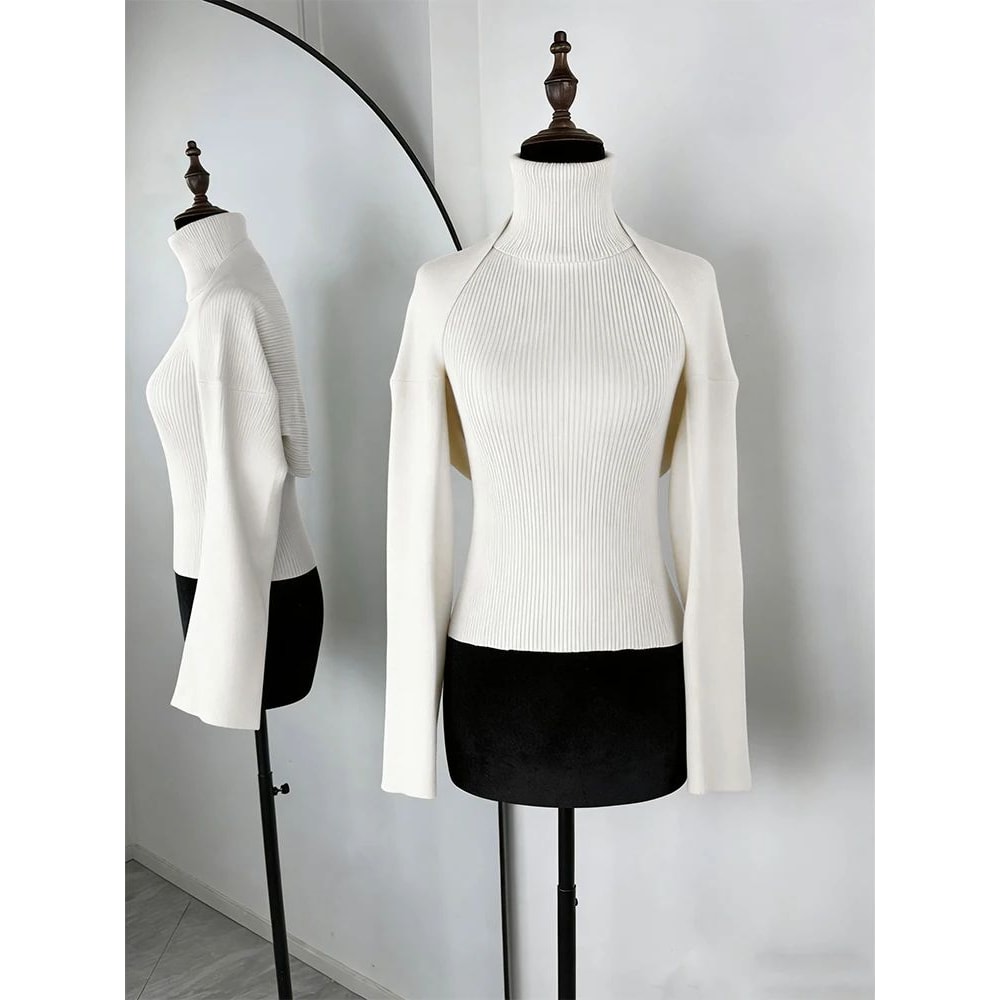 Tornova Trendix Backless Knit Tank Top Long Sleeve Shawl 2Piece Set For Women 17