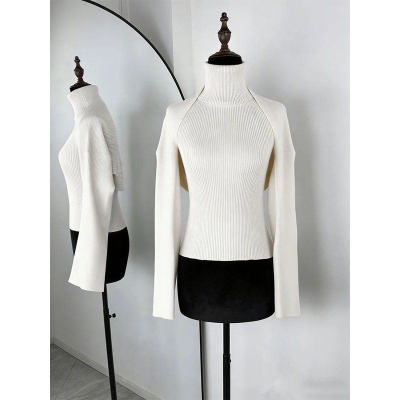 Tornova Trendix Backless Knit Tank Top Long Sleeve Shawl 2Piece Set For Women 17