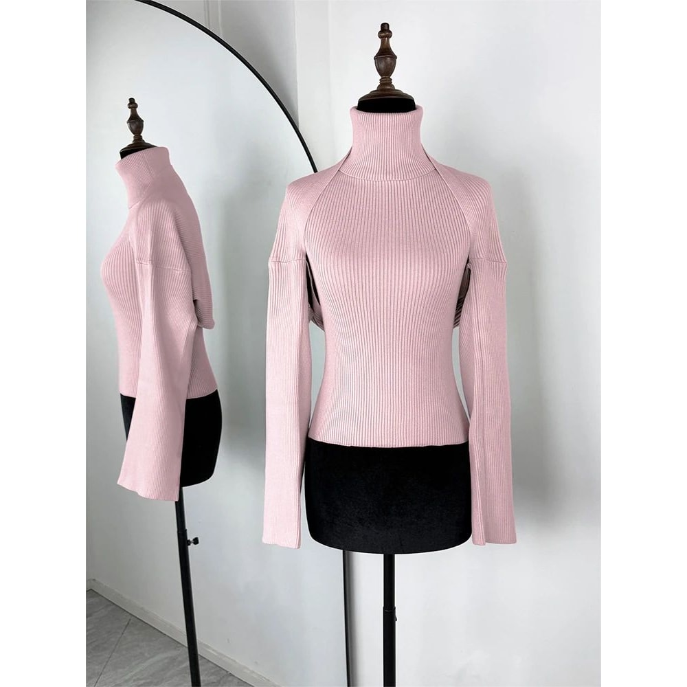 Tornova Trendix Backless Knit Tank Top Long Sleeve Shawl 2Piece Set For Women 14