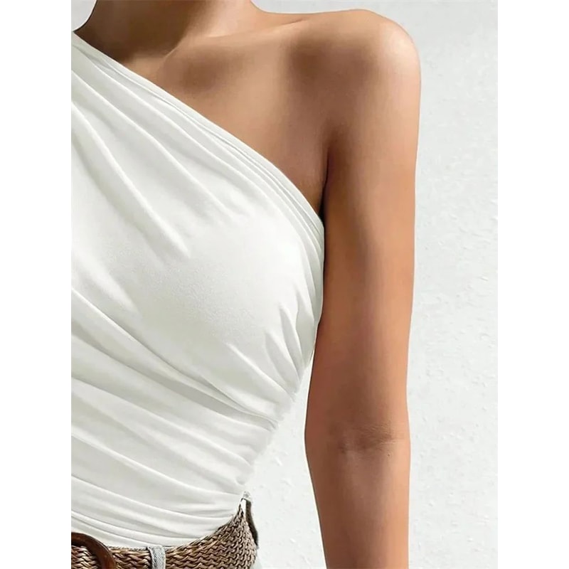 Phumee One Shoulder Ruched Pleated Summer Tank Top For Women 5