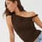 OffShoulder Ruched Crop Tank Top Casual Summer Sleeveless Blouse For Women 4