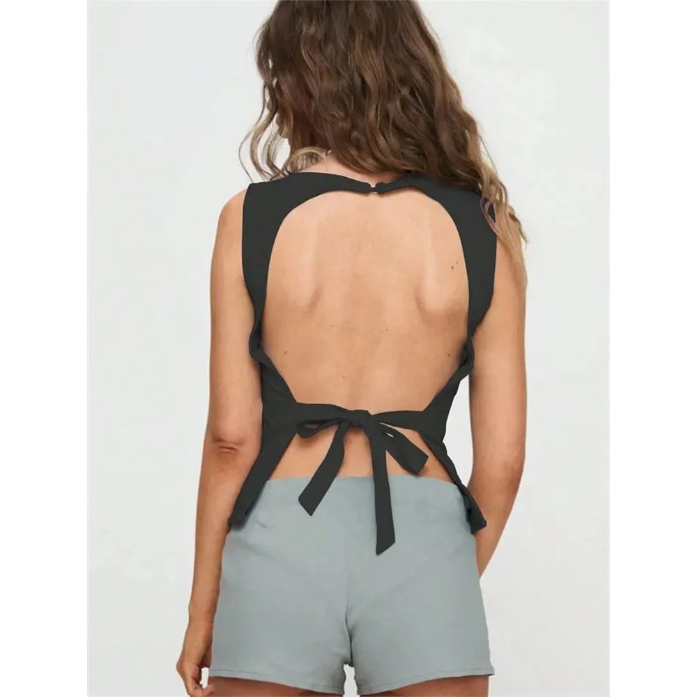 Sexy Knot Backless Tank Top Solid Y2K Summer Club Streetwear For Women 2025 3