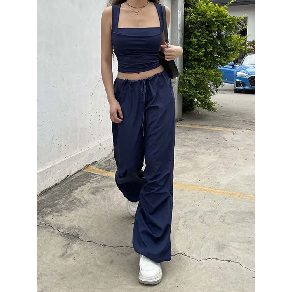 Square Neck Pleated Slim Fit Crop Tank Sexy Low Cut Summer Club Camisole For Women 2025 3