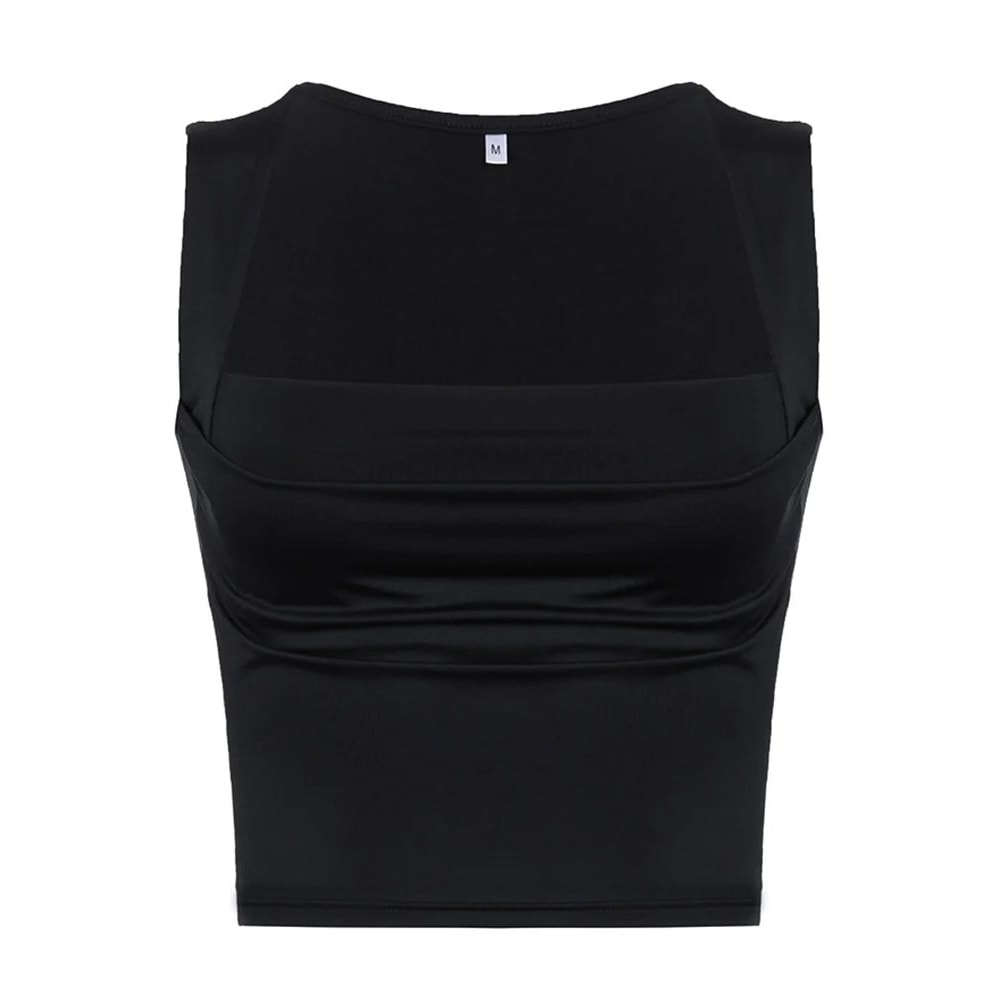 Square Neck Pleated Slim Fit Crop Tank Sexy Low Cut Summer Club Camisole For Women 2025 5