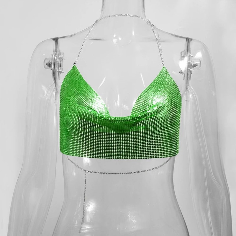 Metallic Halter Corset Crop Top Sexy Glitter Backless Party Tank For Women 8