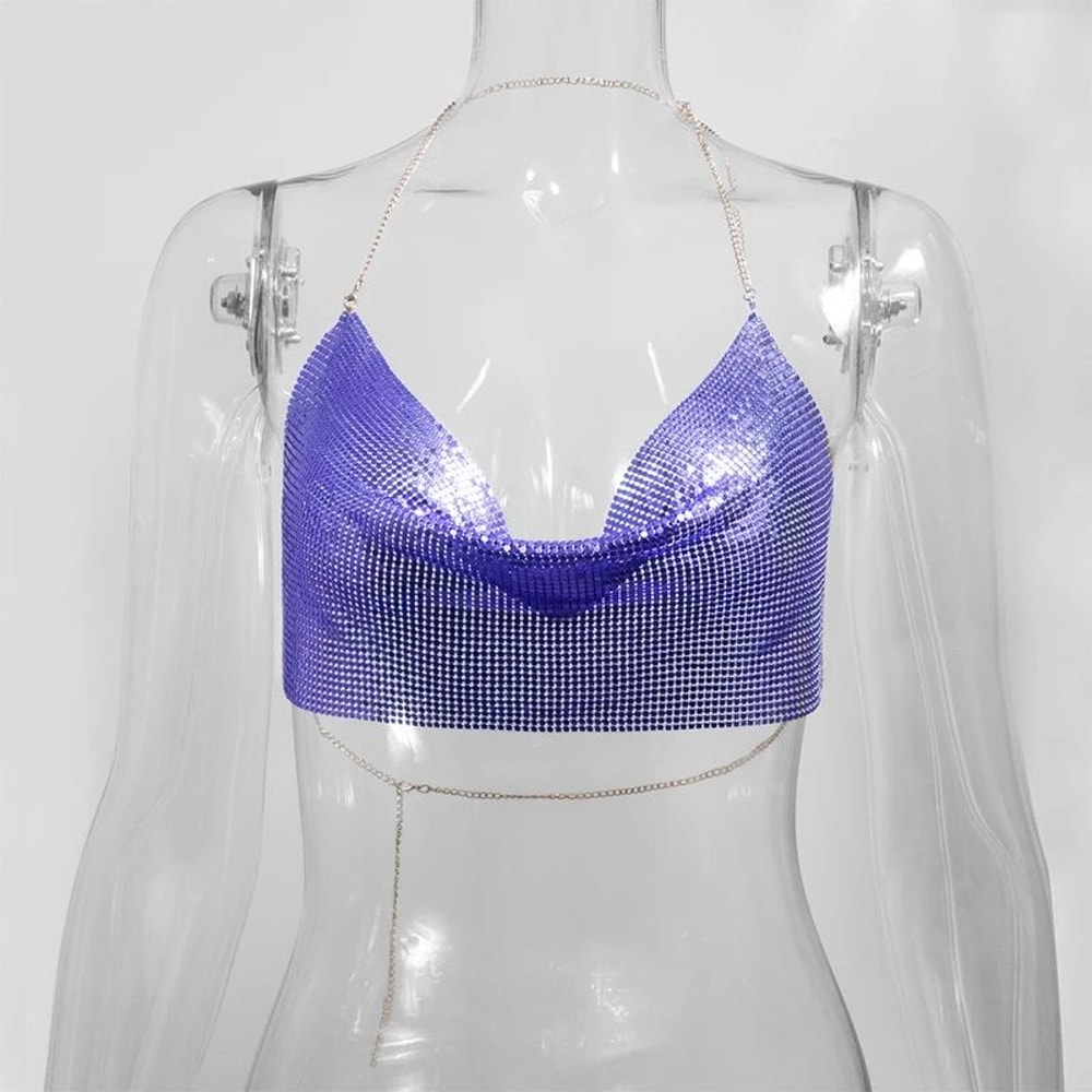 Metallic Halter Corset Crop Top Sexy Glitter Backless Party Tank For Women 9