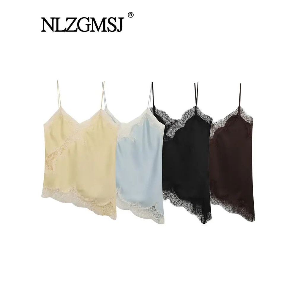 NLZGMSJ Lace Embellished OffShoulder Camisole Elegant Sleeveless Office Lady Tank Top 2025 0