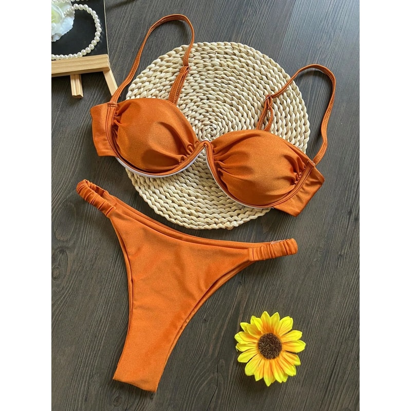 2025 3D Flower VWire Micro Bikini Set Underwired Pleated Thong Swimsuit For Women 8