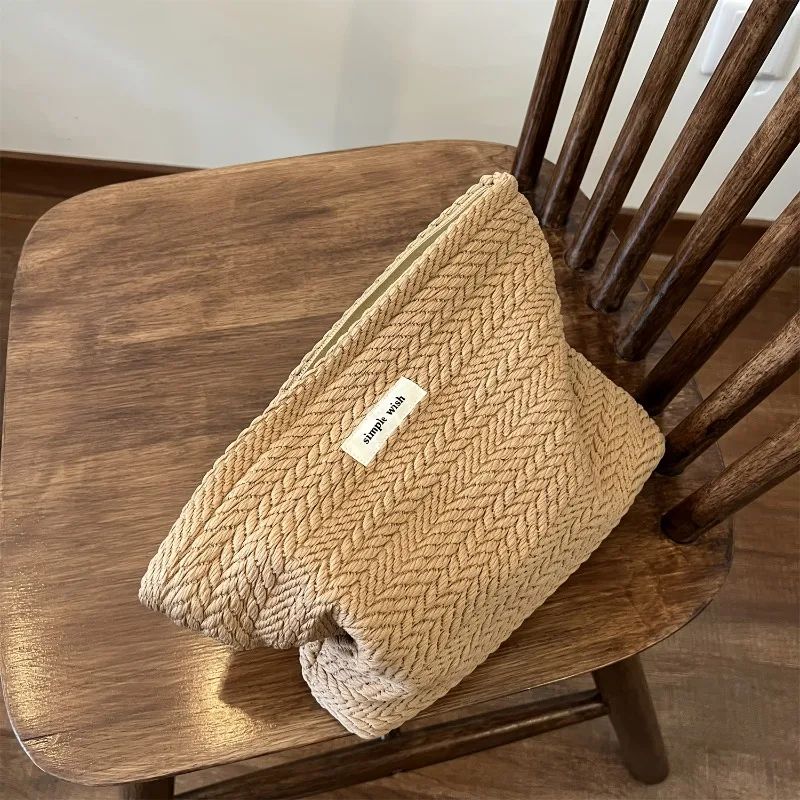 Rice Grain Woven Cosmetic Organizer Bag Zippered Travel Makeup Toiletry Pouch 7