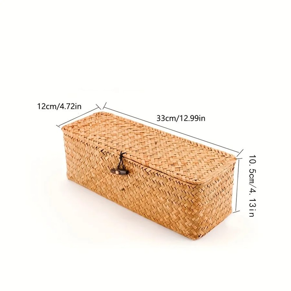 Vintage Woven Partitioned Storage Box Handcrafted Rectangular Shelf Organizer Basket For Home Orga 3