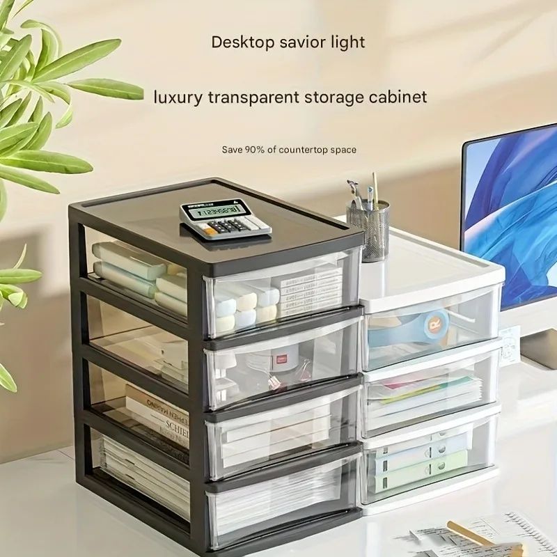 Clear Drawer Office Desktop Storage Box Japanese Style Transparent Organizer For Cosmetics Statio 2