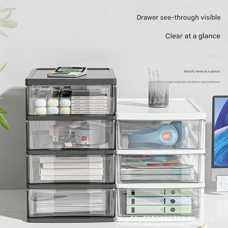 Clear Drawer Office Desktop Storage Box Japanese Style Transparent Organizer For Cosmetics Statio 3