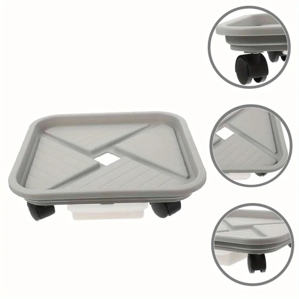 Rolling Plant Caddy With Drainage Tray Square Wheeled Flower Pot Mover Garden Plant Stand 4