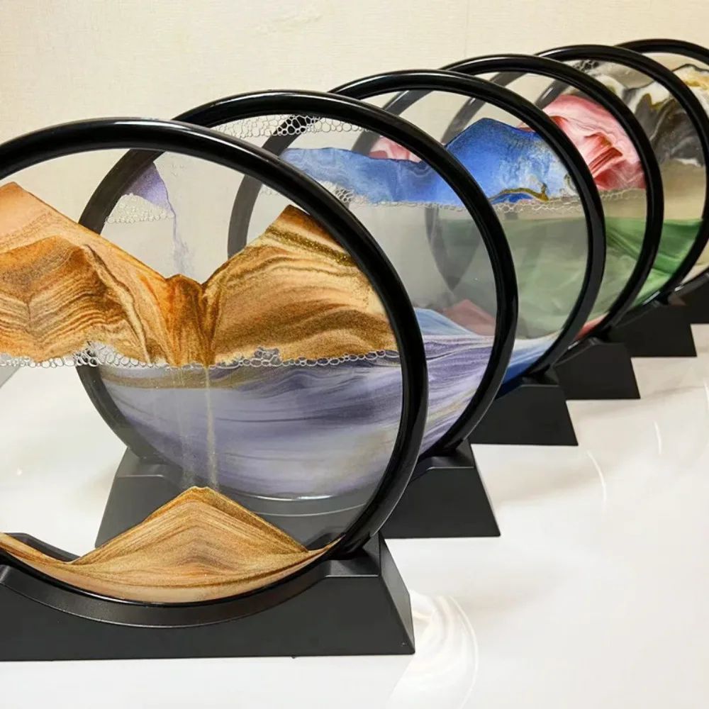 AquaMotion 360 Rotating Quicksand Art Frame Round Moving Sand Hourglass Desktop Decor 0